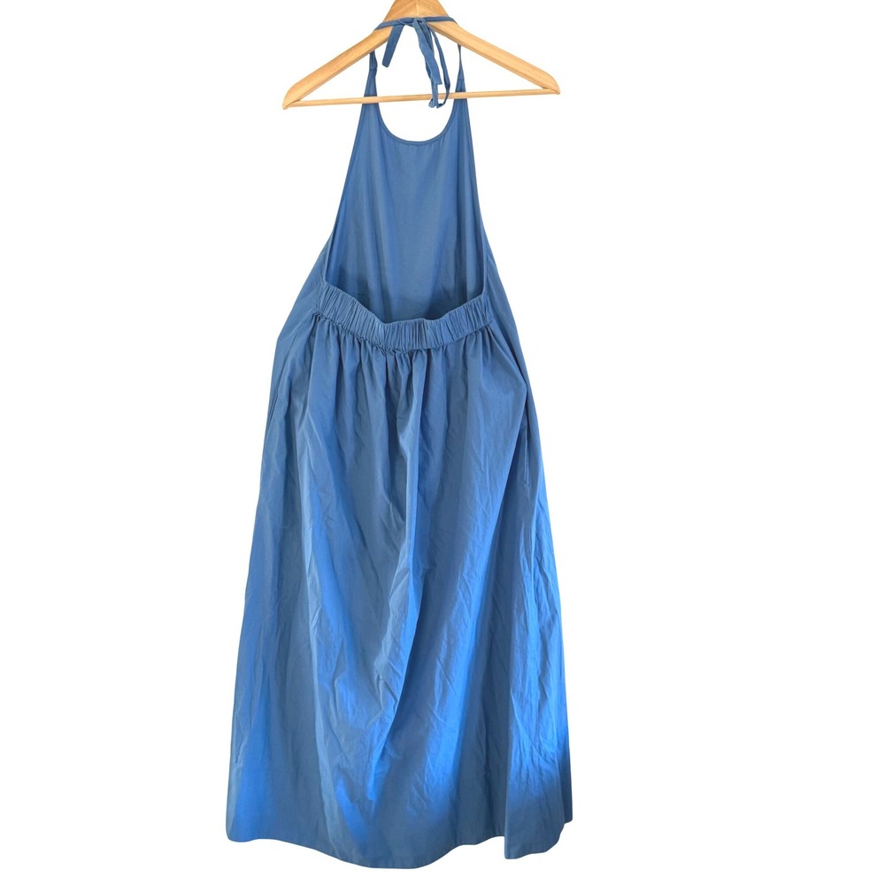 Free People Beachside Tide Blue Cotton Halter‎ Low Back Maxi Dress Size Small - Picture 3 of 10